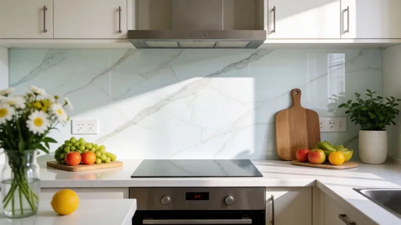 Bright kitchen with a modern clean backsplash