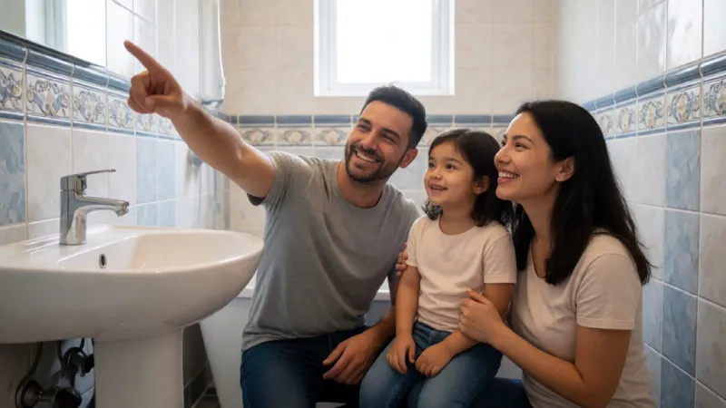 Happy family Enjoying Bathroom