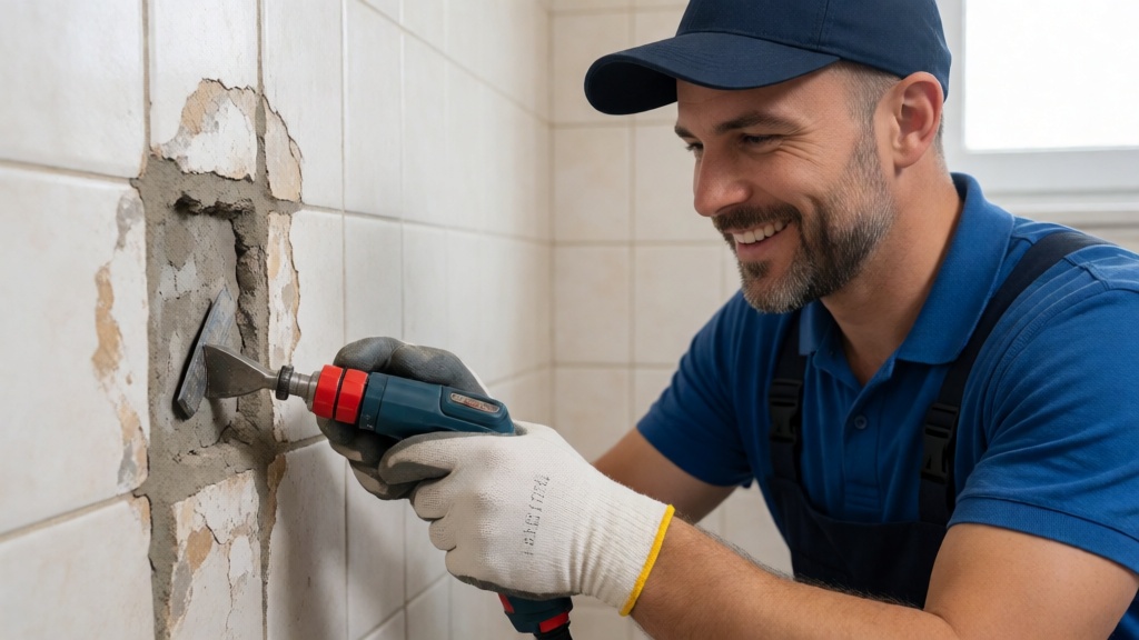 Man fixing tile