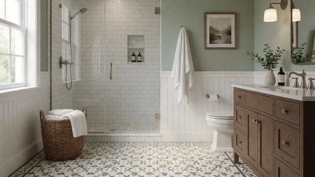 Stylish bathroom walkin tiled shower
