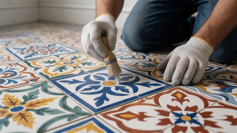 Tile contractor applying color