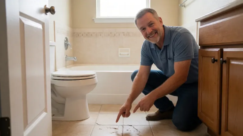 man pointing to tile floor